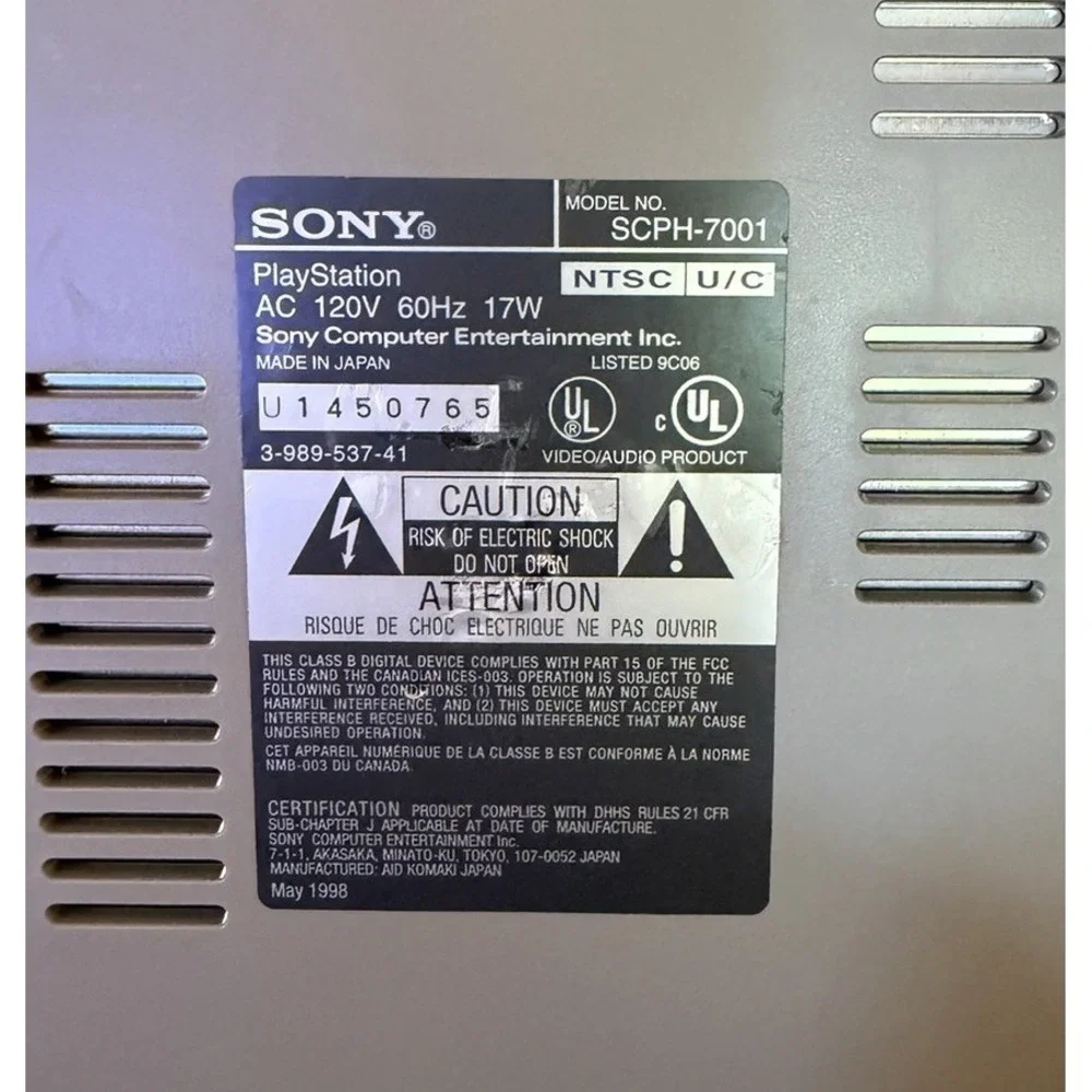 Sony PlayStation 1 Console - Gray, SCPH-7001, With Power Cord And AV Cord